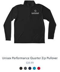 Black Unisex Performance Quarter Zip Pullover with U.S. Center for SafeSport logo
